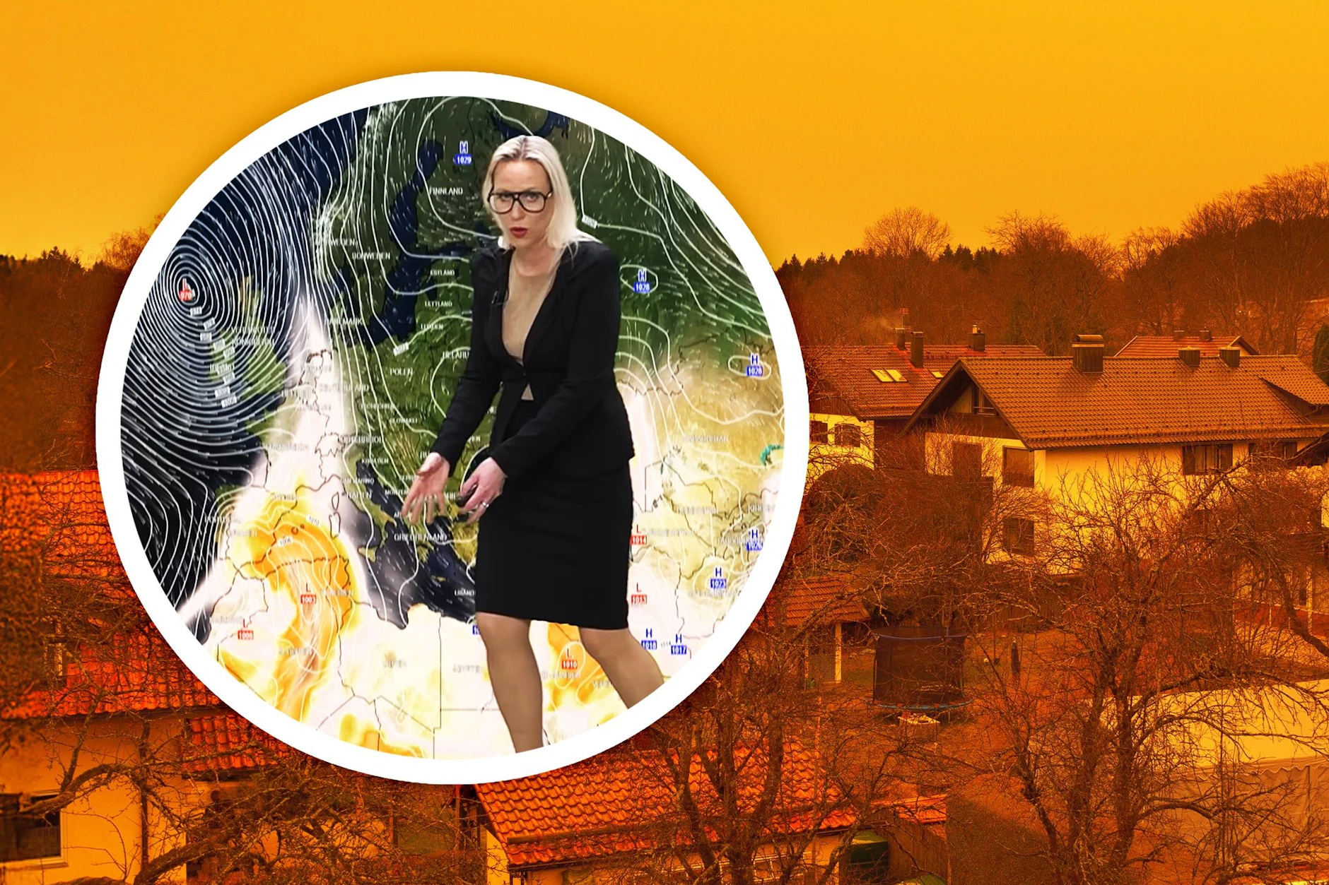 Der Saharastaub kann, wenn er besonders stark auftritt,  den Himmel rot färben - wie hier im Jahr 2021 in Bayern. Wetter-Expertin Kathy Schrey warnt aktuell wieder vor Blutregen.