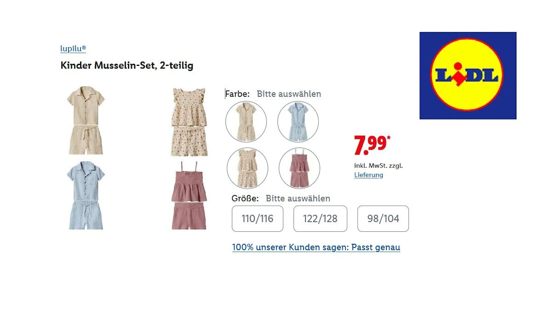 lupilu Kinder Musselin Set