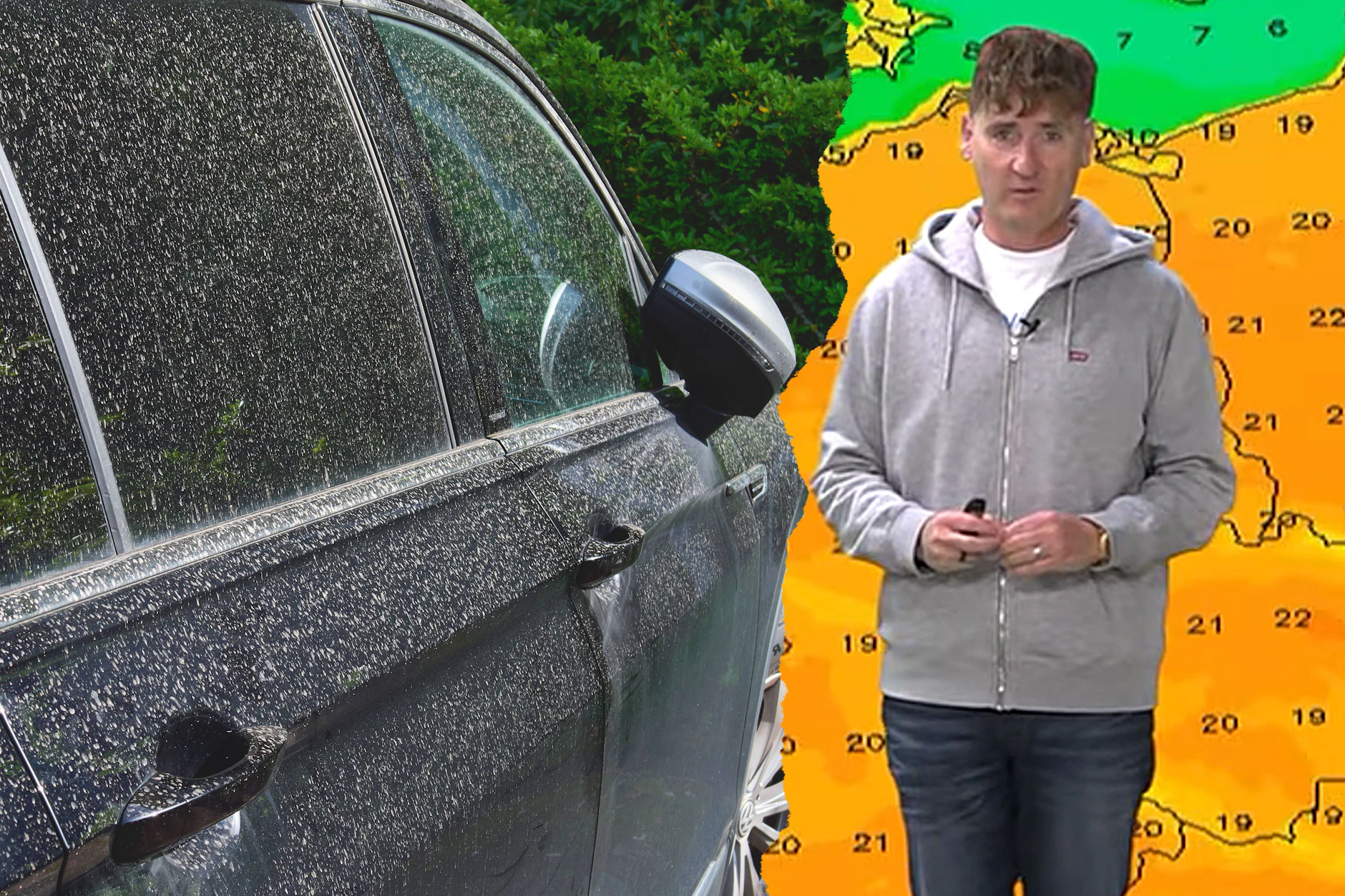 Wetter-Experte Dominik Jung warnt vor dem Saharastaub, der sich gerade auch auf Autos absetzt. Wer den Wagen nciht richtig reinigt, riskiert dauerhafte Schäden.