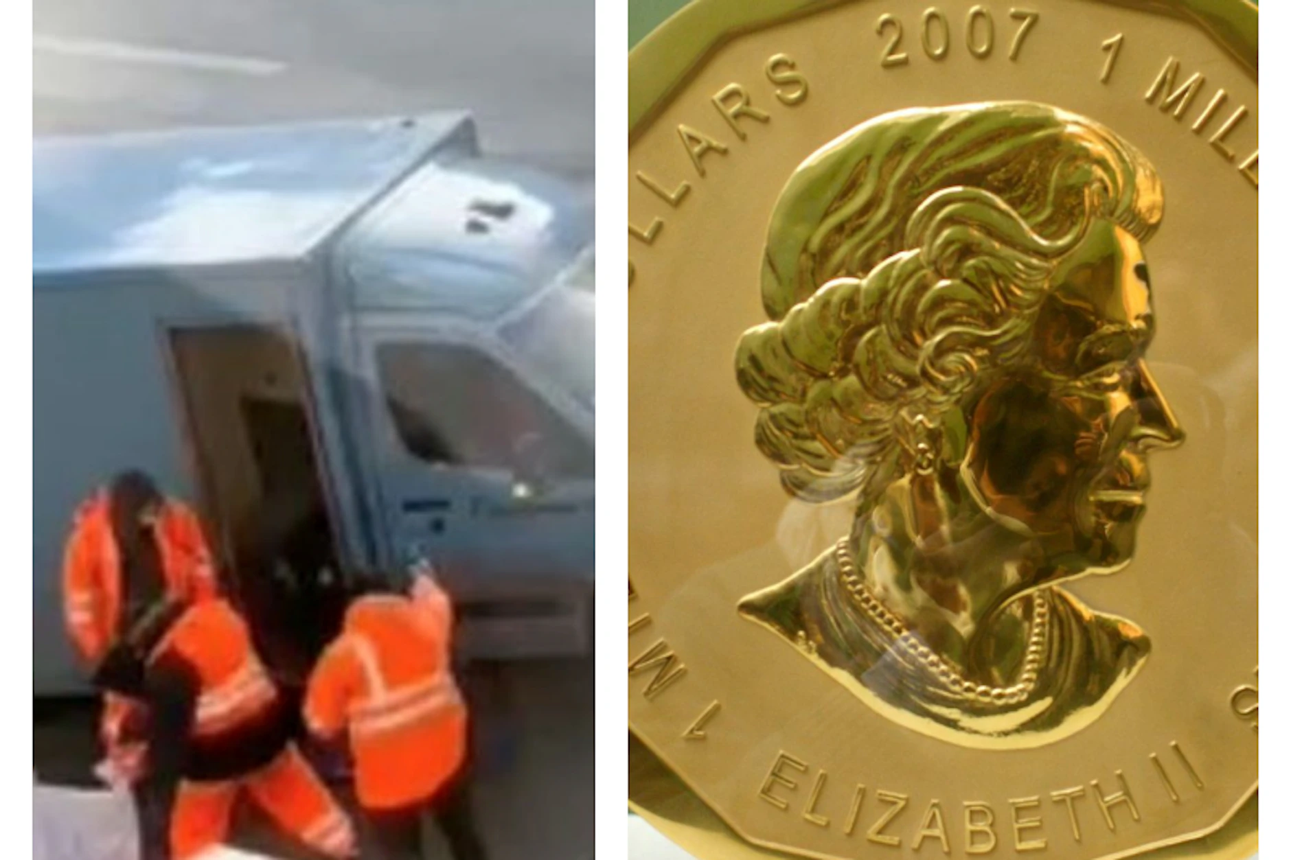 Der Überfall auf einen Geldtransporter 2021 war spektakulär, genauso wie der Raub der Goldmünze (r.) 2017 aus dem Bode-Museum.