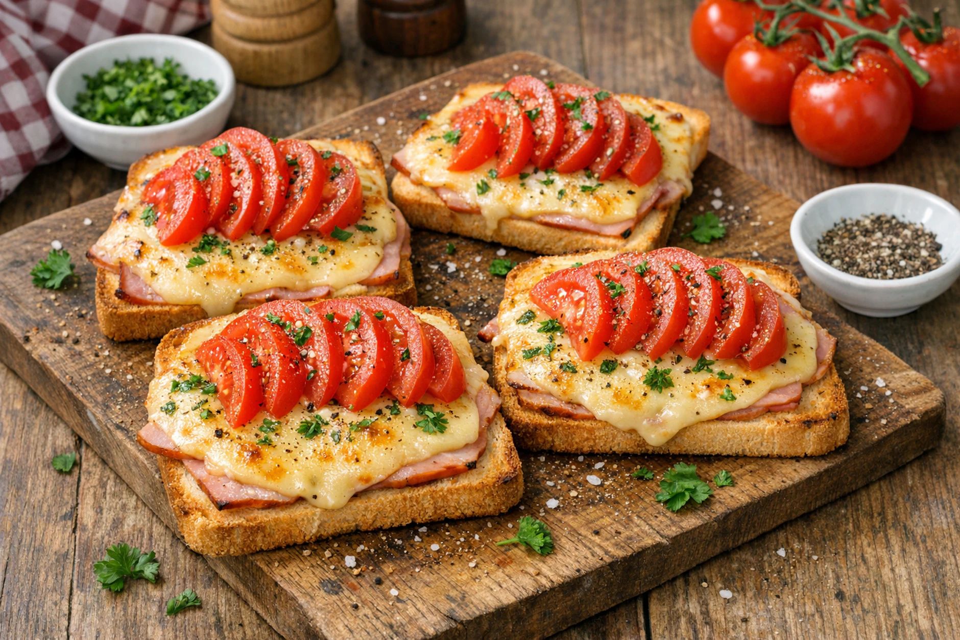 Im Schinkentoast bilden frische Tomaten den perfekten Kontrast zum salzigen Schinken. Probieren Sie dieses Rezept für Karlsbader Schnitte mal aus!