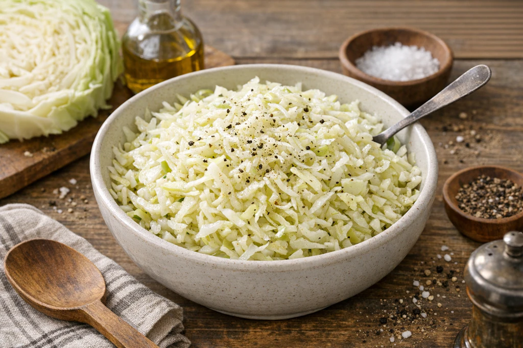 Weißkrautsalat schmeckt gut als Beilage, vor allem zu gegrilltem Fleisch. Das Rezept ist sehr einfach und kann beliebig verfeinert werden - gut dazu passt beispielsweise auch etwas Kümmel.