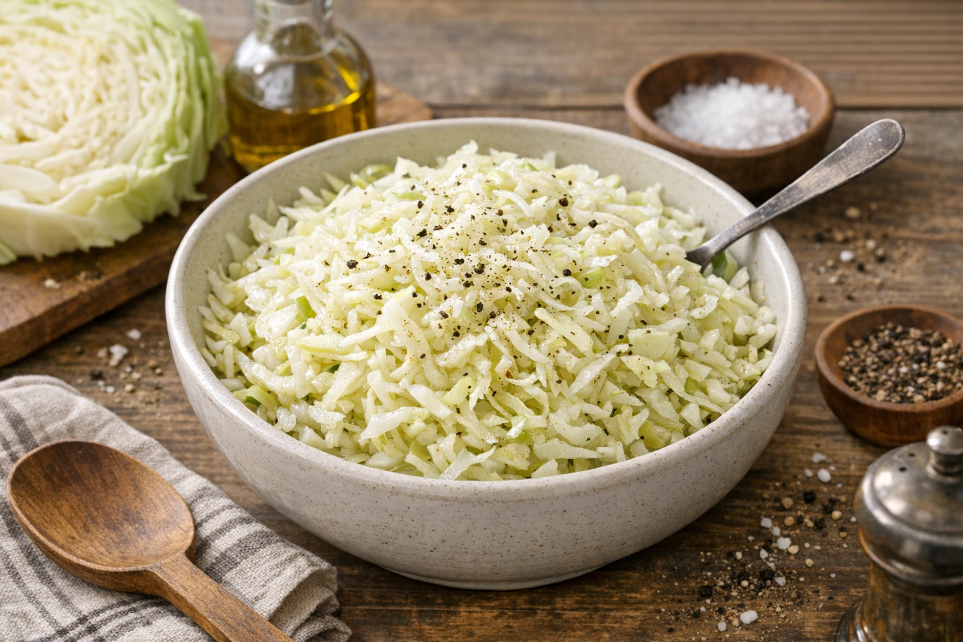 Weißkrautsalat schmeckt gut als Beilage, vor allem zu gegrilltem Fleisch. Das Rezept ist sehr einfach und kann beliebig verfeinert werden - gut dazu passt beispielsweise auch etwas Kümmel.