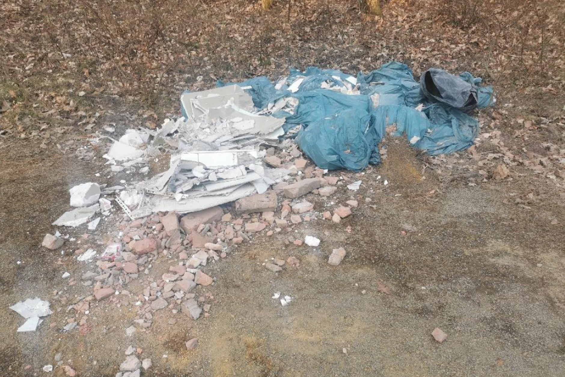 Im Wald bei Berlin-Rahnsdorf wurden mehrere Tüten mit Bauabfall (Rigipswände, Ziegelsteine und Fliesen)  am Waldweg abgeladen. Gemeldet am 11. April, am 13. April wurde die Revierförsterei benachrichtigt.