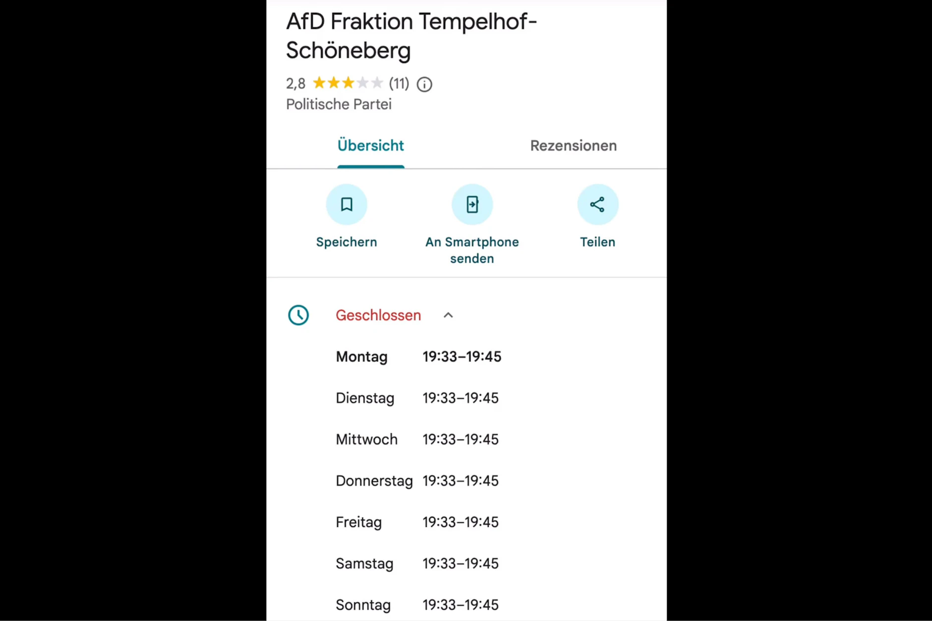 Auf Instagram wurden Videos von den angeblichen Öffnungszeiten der AfD-Fraktion Tempelhof-Schöneberg gezeigt.