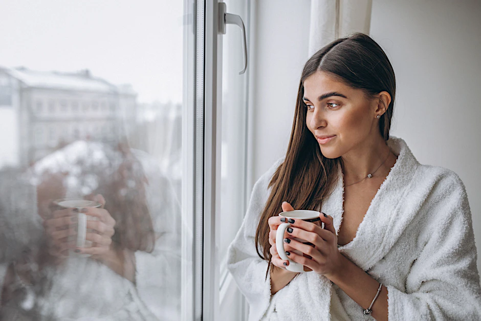 Ein ruhiger Moment am Fenster zeigt, wie wertvoll es ist, innezuhalten und die eigenen Gedanken neu zu ordnen.