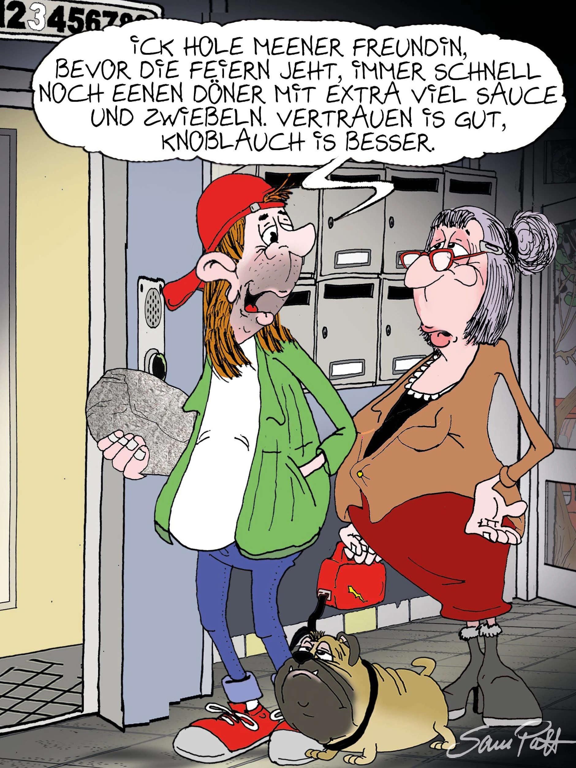 Der Cartoon des Tages kommt auch am Samstag wie jeden Tag von unserem Zeichner Sam Paff aus Berlin. Er fängt den Berliner Humor in seinen kleinen und charmanten Bildern besonders gut ein.