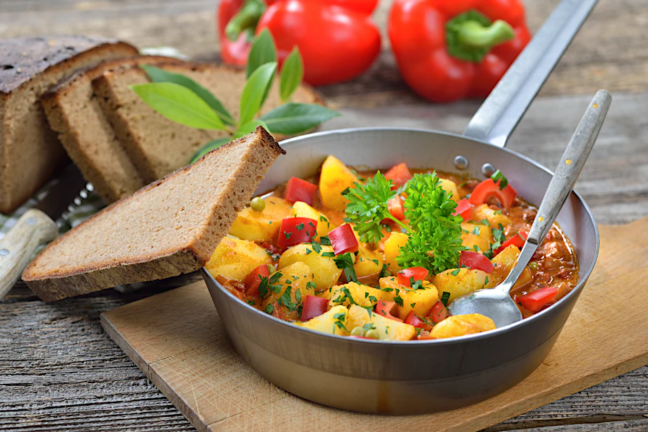 Omas Kartoffelgulasch ist immer eine gute Idee. Das Gericht ist schnell auf dem Tisch und das perfekte deftige Abendessen.