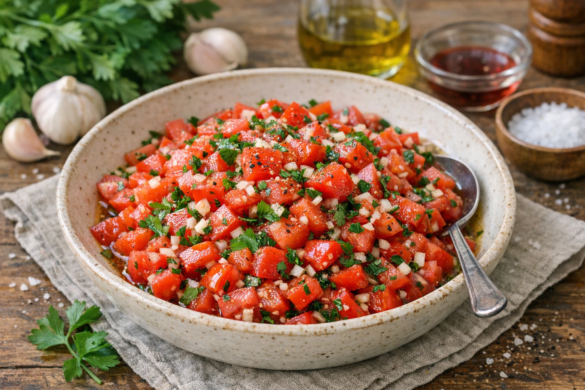 Unser einfaches Rezept für Tomatensalat ist schnell gemacht und schmeckt einfach immer, ob einfach so oder auf einem frischen Brot.