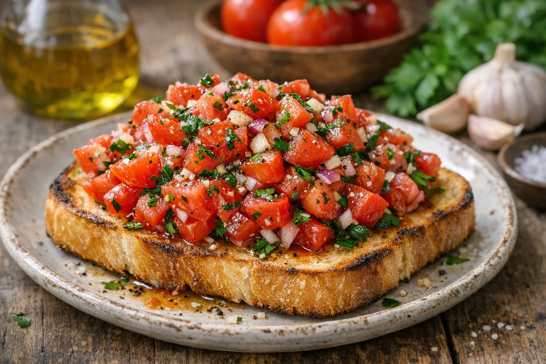 Nichts geht über eine ordentliche Portion frischen Tomatensalat auf einer Scheibe Brot. Mit unserem Rezept machen Sie Ihre eigene Variante des italienischen Vorspeisen-Klassikers Bruschetta.