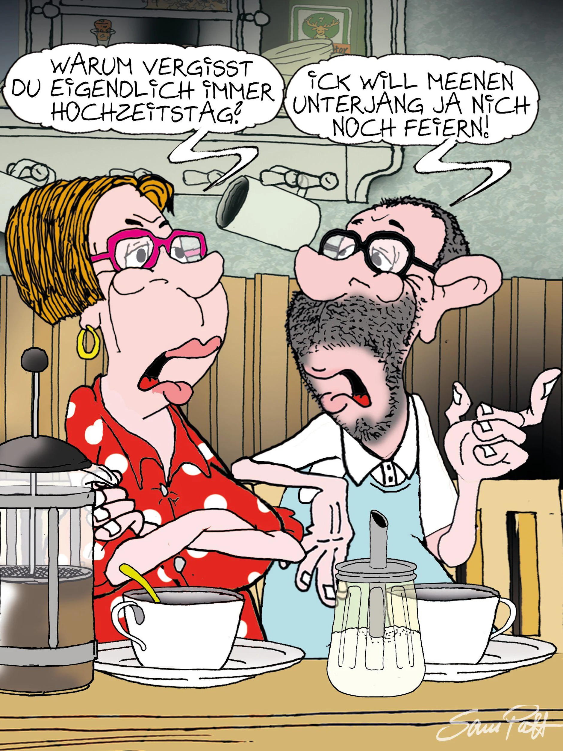 Der Cartoon des Tages zeigt auch heute den besonderen Berliner Humor von Zeichner Sam Paff aus Berlin. Nicht umsonst hat das kleine Kunstwerk jeden Tag einen festen Platz in der Rubrik Witz des Tages!