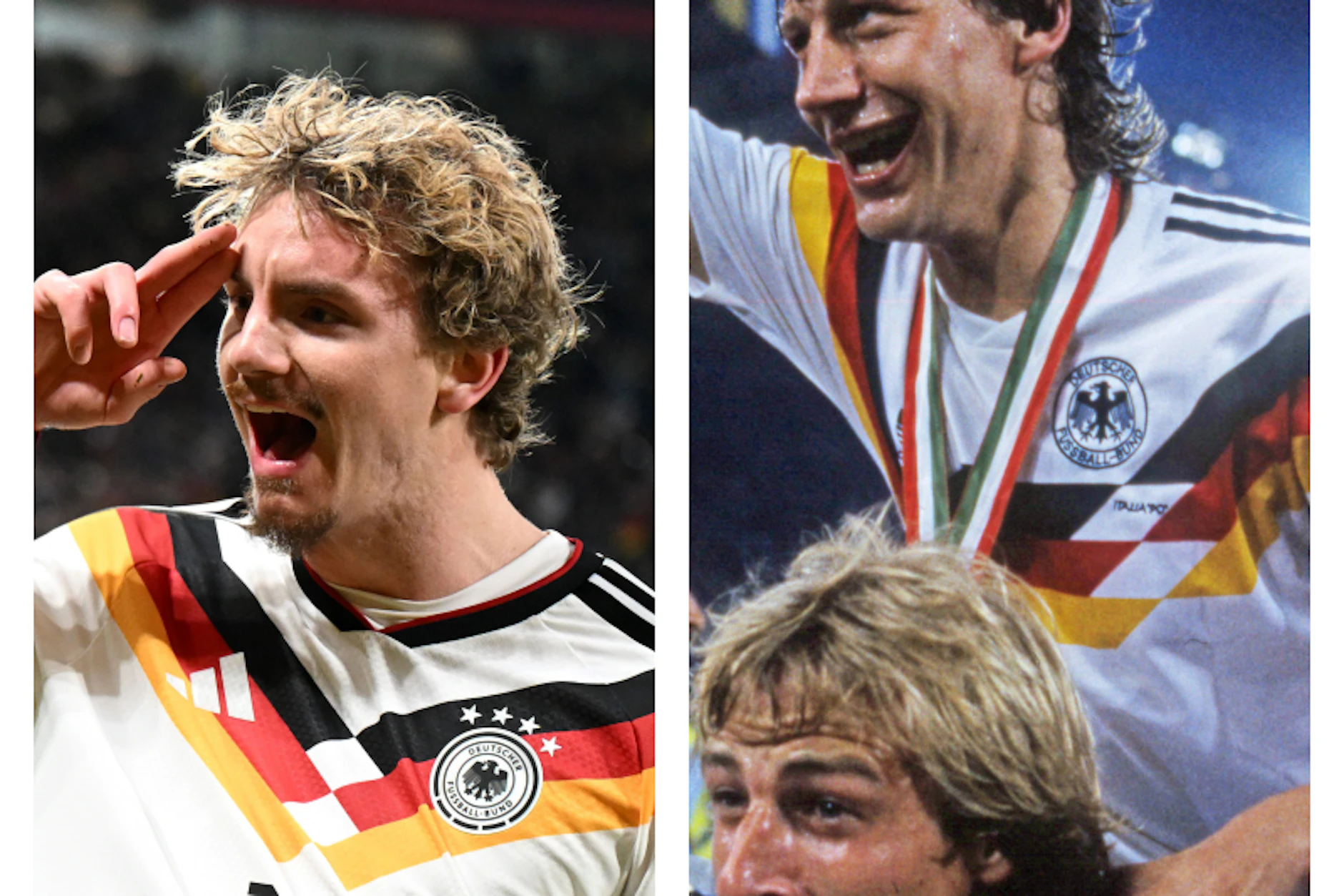 Das Trikot-Design von der WM 1990 (r.) wurde für dieses Jahr einfach kopiert.
