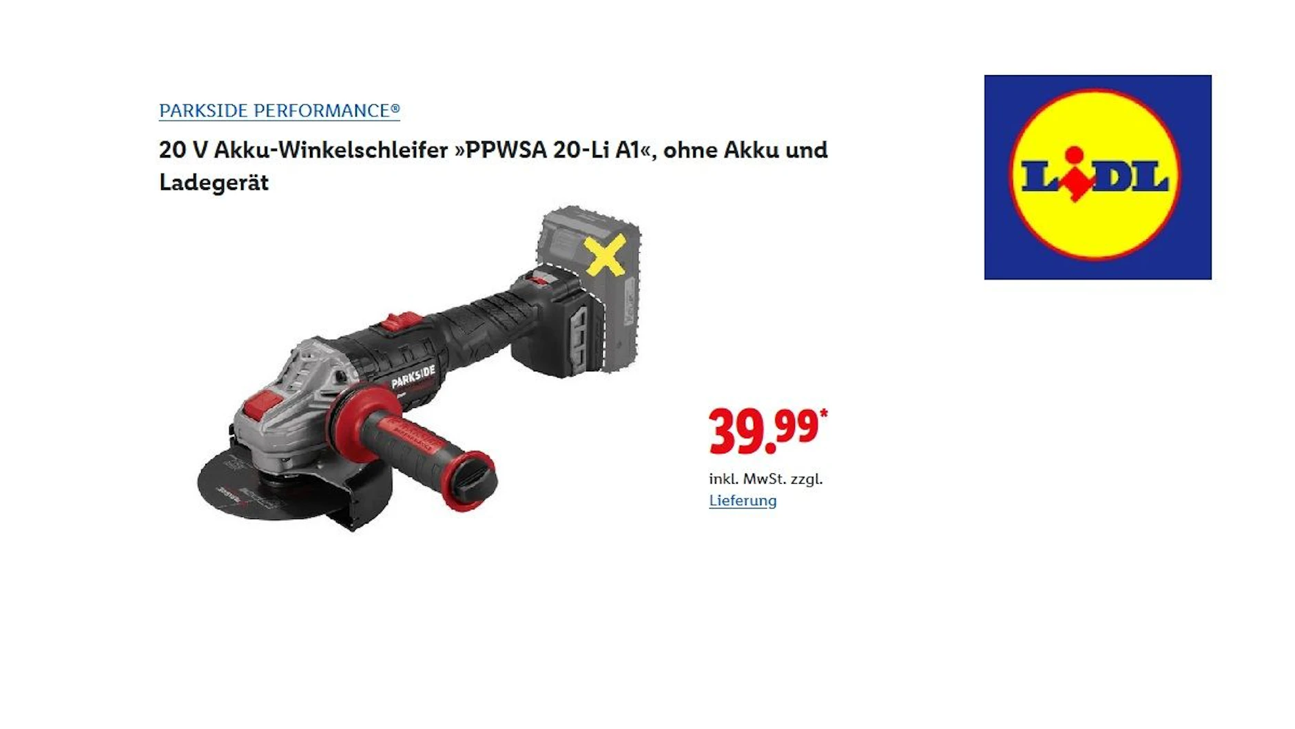 PARKSIDE Performance Akku-Winkelschleifer