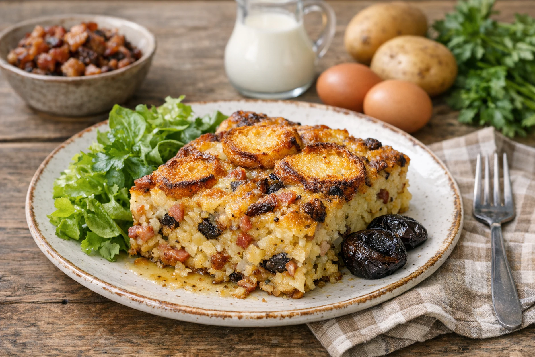 Eine Portion Aschkloß: Das Gericht ist deftig und würzig, aber durch die Backpflaumen auch etwas süß.