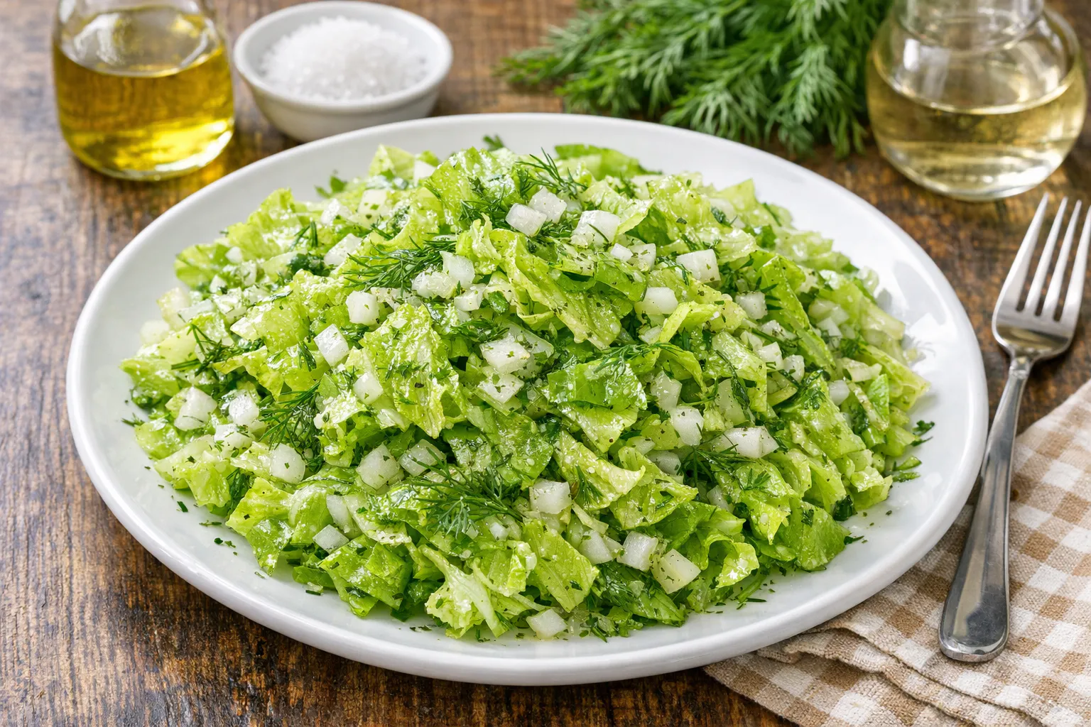 Mit Zwieeln und Dill wird frischer Kopfsalat zu einem deftigen Salat für alle Gelegenheiten.