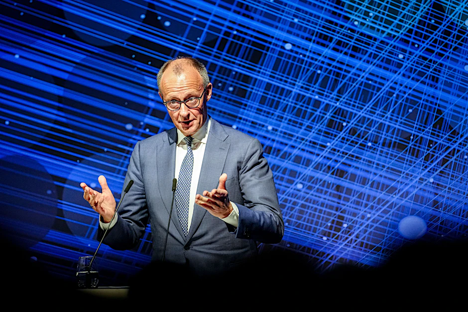 Skizzierte vor den Bankiers der Nation seine Vorstellungen von der Zukunft der gesetzlichen Rente: Bundeskanzler Friedrich Merz (CDU).