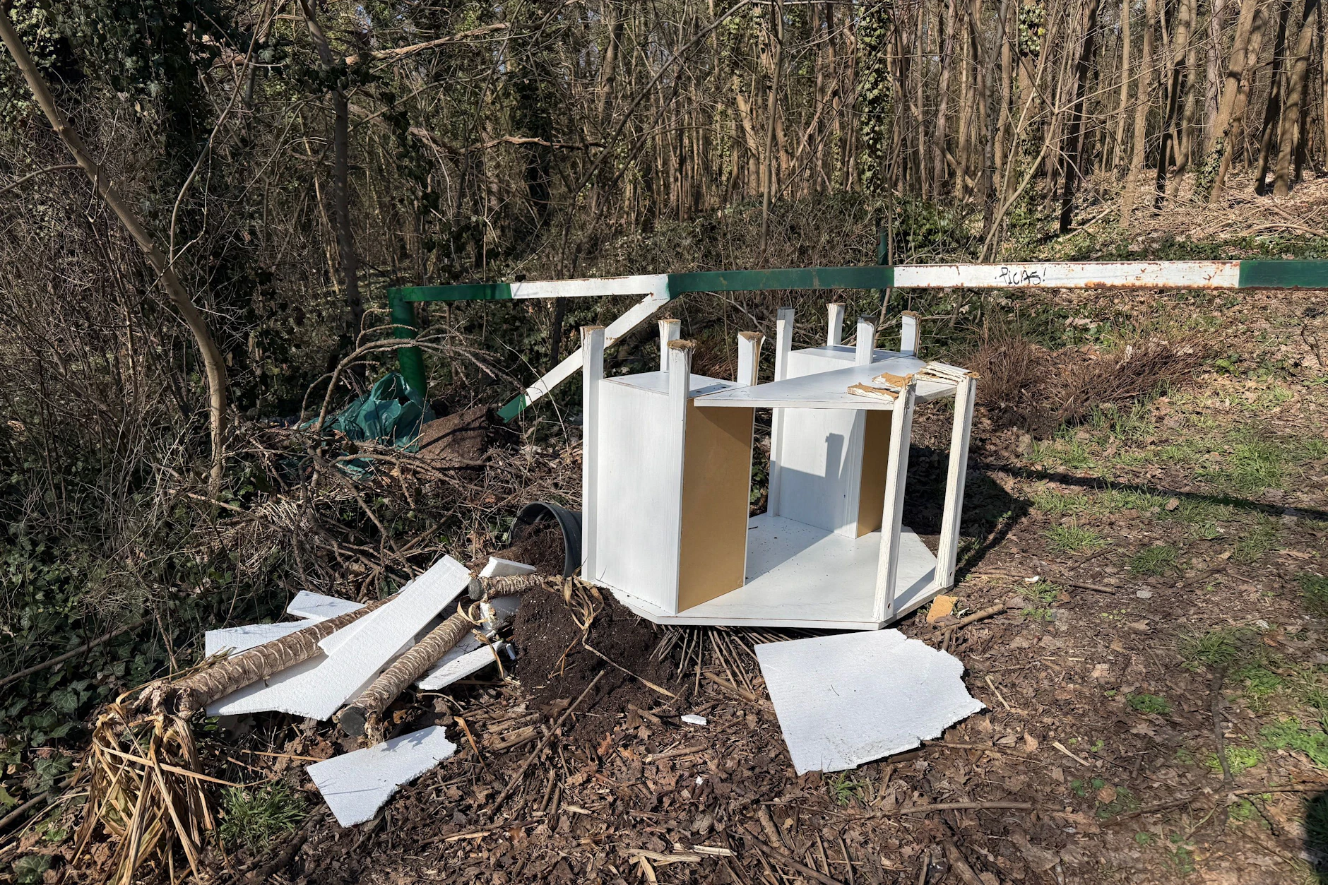 Ein illegal entsorgtes Regal liegt im Plänterwald.