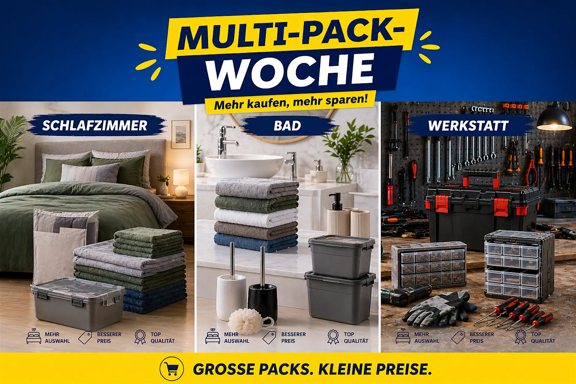 Multi-Pack-Woche bei Lidl – dazu alles rund um Schlafzimmer, Bad und Werkstatt