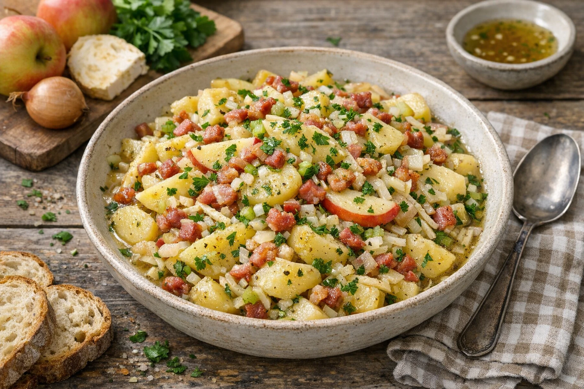 Der Kartoffelsalat Rennsteig-Art kommt aus Thüringen - und drin stecken neben leckeren Zutaten noch eine ordentliche Portion Tradition und Liebe.