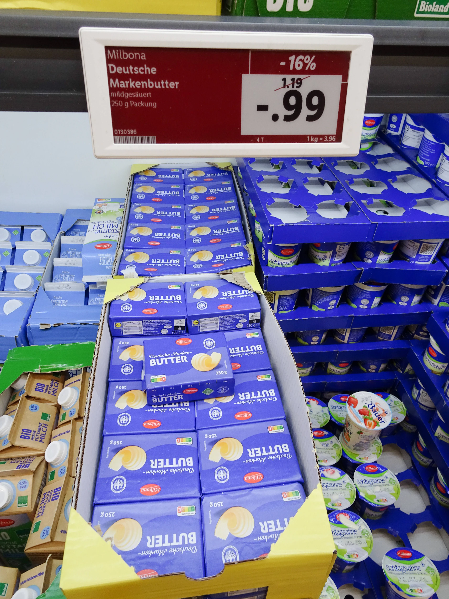 Vor dem 9. März lag der PReis für die Deutsche Markenbutter in den Discountern sogar schonmal bei 99 Cent. Der Preis könnte bald wieder erreicht werden.