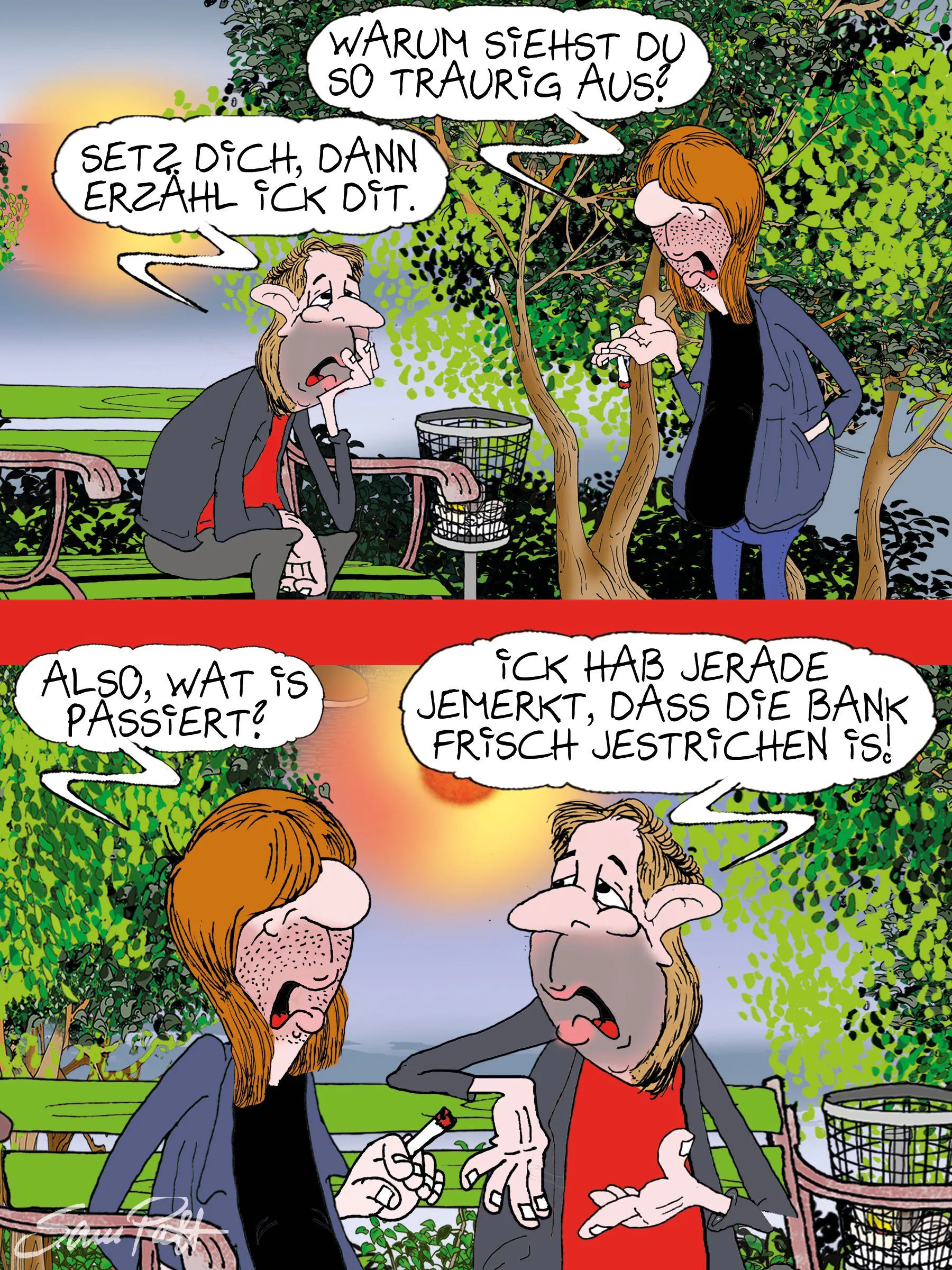 Der Cartoon des Tages fängt jeden Tag witzige Berliner Alltagsszenen ein – unser Zeichner Sam Paff aus Berlin bringt sie einfach mit ganz viel Humor und Herz zu Papier.