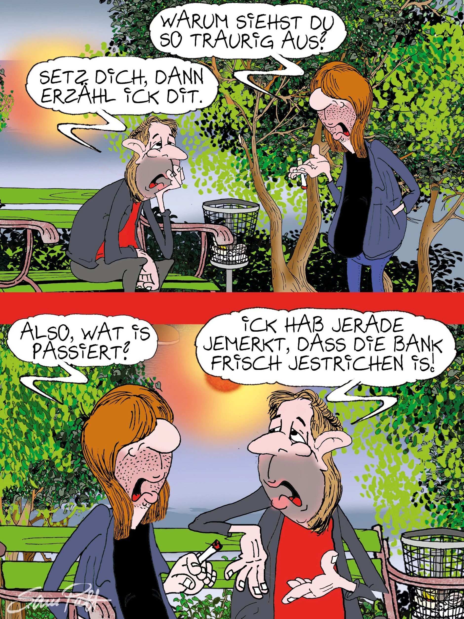 Der Cartoon des Tages fängt jeden Tag witzige Berliner Alltagsszenen ein – unser Zeichner Sam Paff aus Berlin bringt sie einfach mit ganz viel Humor und Herz zu Papier.