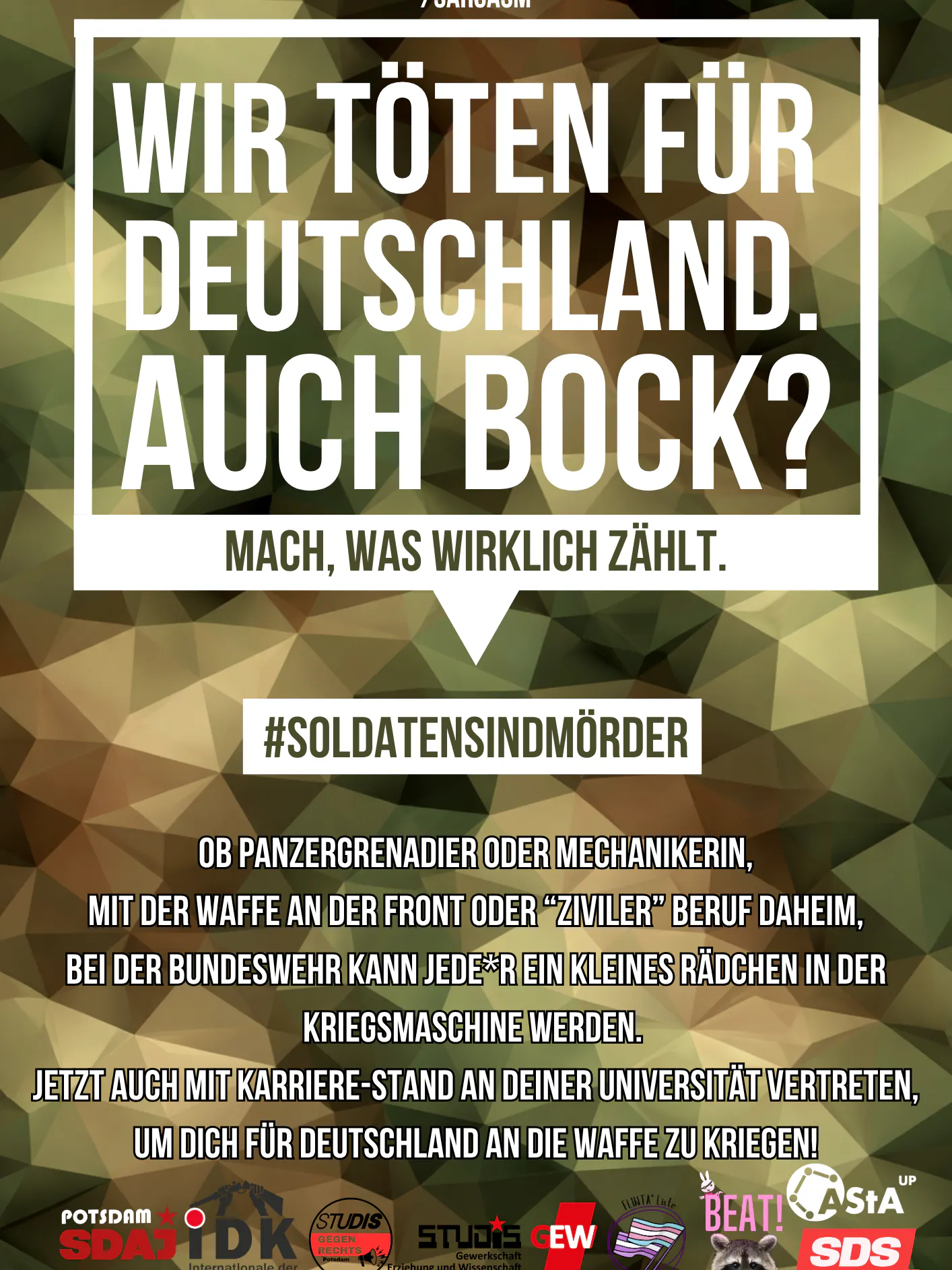 Provokanter Flyer des Allgemeinen Studierendenausschuss der Universität Potsdam