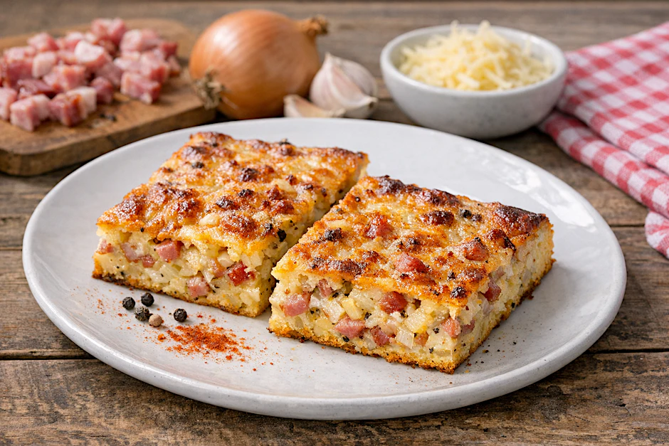 Lecker! Thüringer Speckkuchen ist einer der Kuchen, die man mit gutem Gewissen auch zum Abendbrot genießen kann. Dazu passt ein frischer Salat.