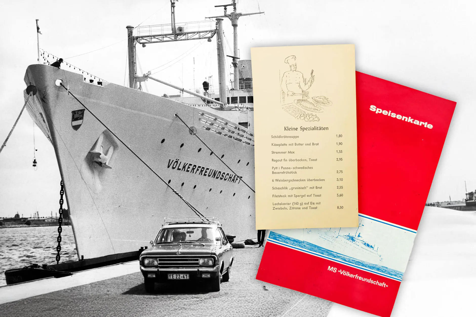 Das DDR-Urlauberschiff MS Völkerfreundschaft unterstand dem FDGB-Feriendienst. Auf dem Kreuzfahrtschiff der DDR konnte auch geschlemmt werden - alte Speisekarten sind noch erhalten.