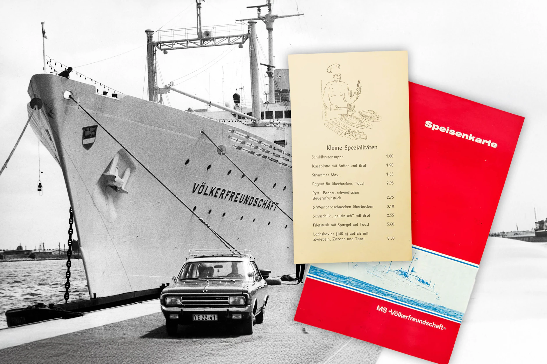 Das DDR-Urlauberschiff MS Völkerfreundschaft unterstand dem FDGB-Feriendienst. Auf dem Kreuzfahrtschiff der DDR konnte auch geschlemmt werden - alte Speisekarten sind noch erhalten.