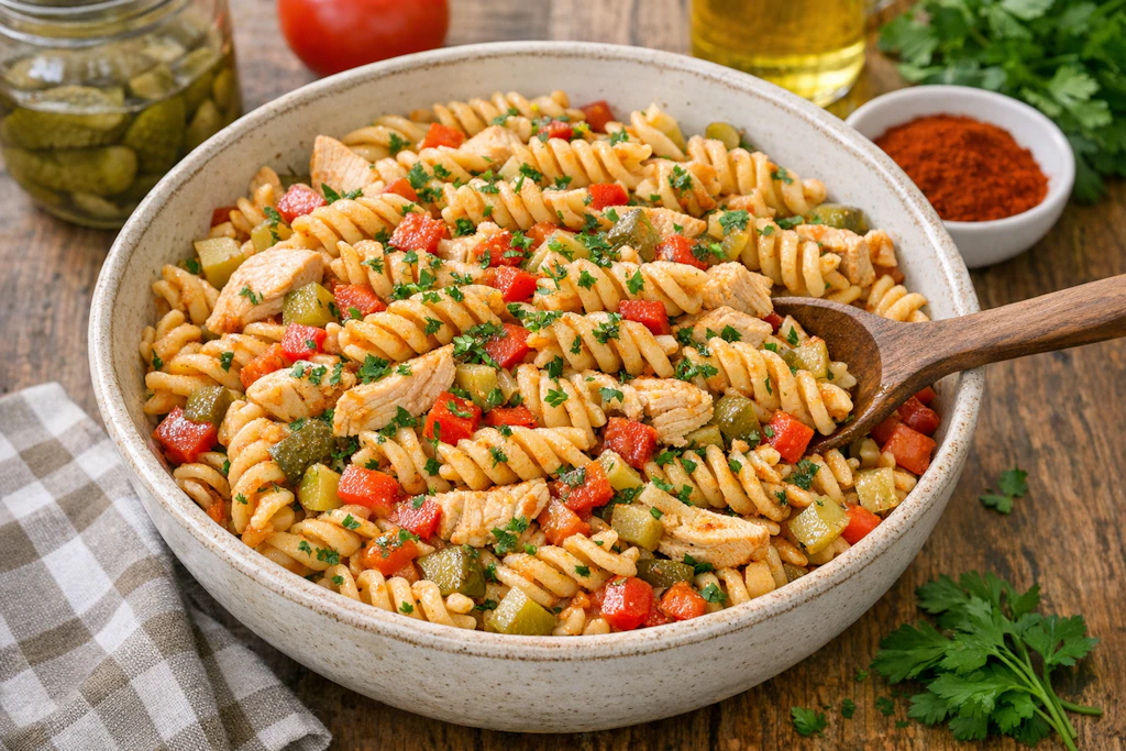 Der Spirellisalat ist schnell gemacht und schmeckt garantiert der ganzen Familie. Probieren Sie dazu steak, Bratwurst oder andere Spezialitäten vom Grill.