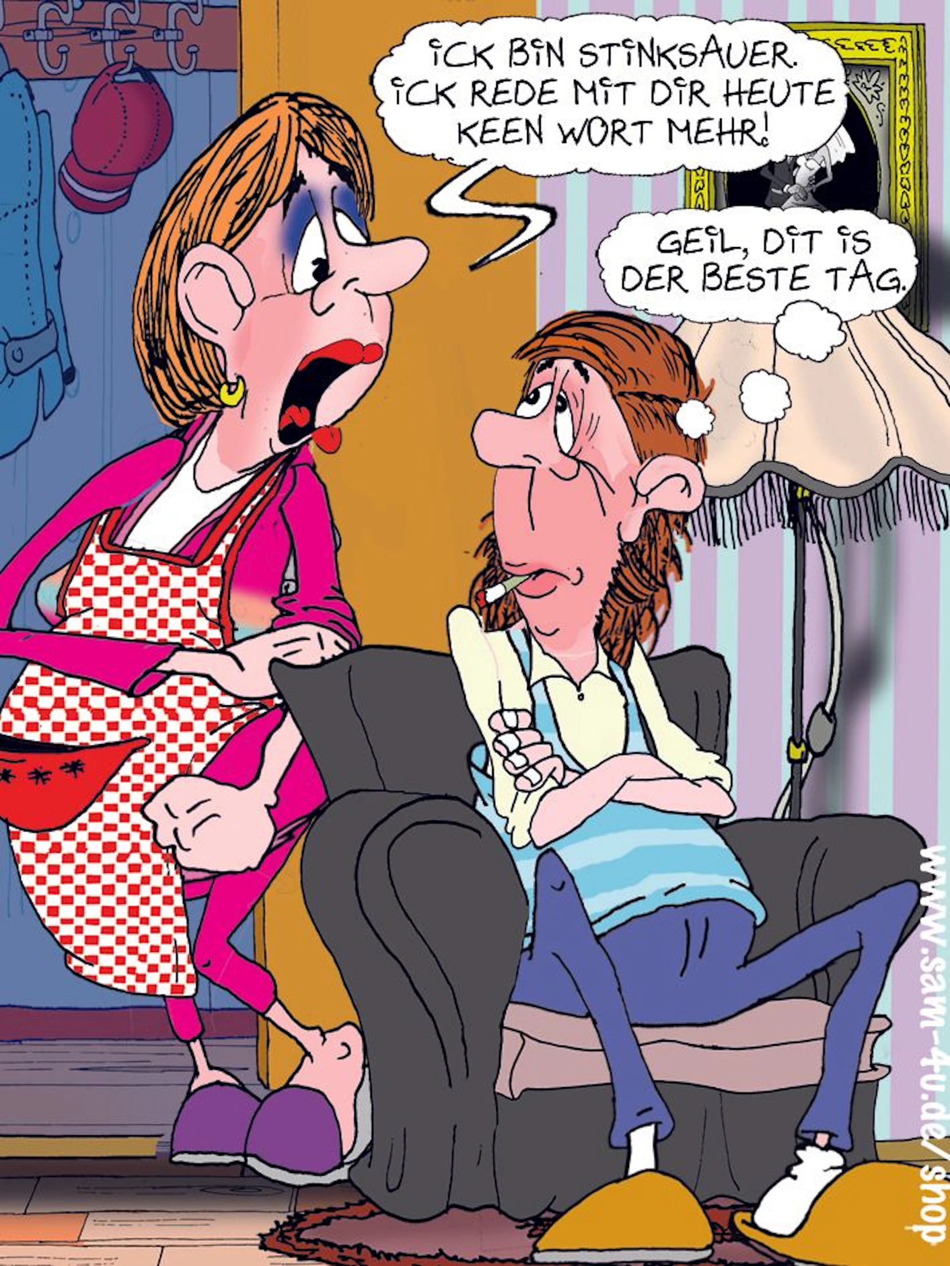 Der Cartoon des Tages kommt tagtäglich druckfrisch aus der Werkstatt unseres Zeichners Sam Paff. Er fängt den Berliner Humor für unsere Rubrik Witz des Tages einfach perfekt ein.