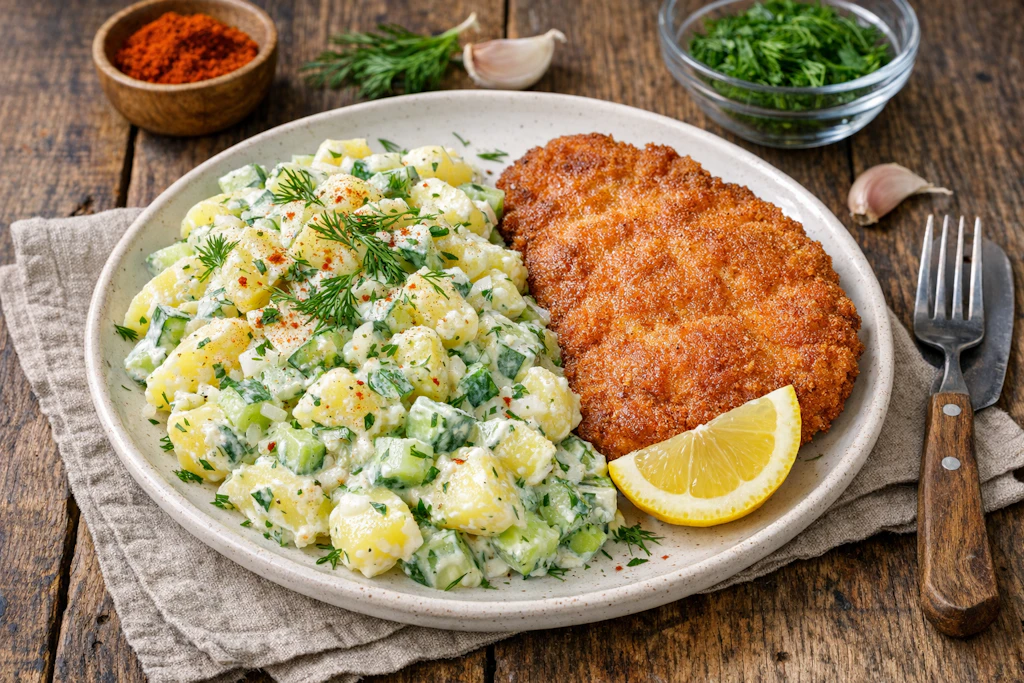 Der leichte Kartoffelsalat nach unserem Rezept passt auch als Beilage zu Schnitzel und anderen Fleisch- oder Fischgerichten.