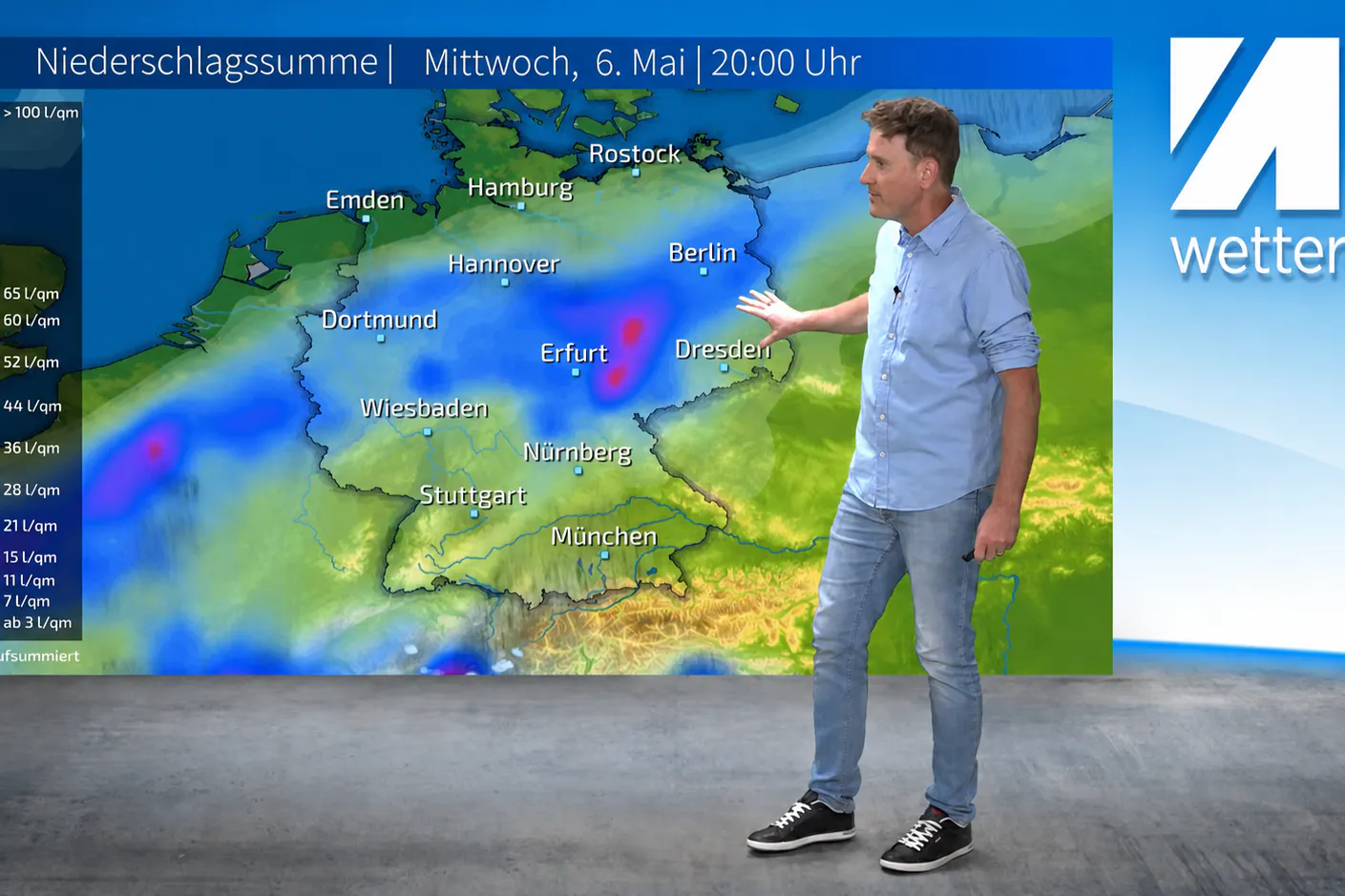 Der Meteorologe Dominik Jung von wetter.net kündigt für den Mittwoch schwere Regenfälle über der Mitte Deutschlands an – von NRW bis nach Berlin.