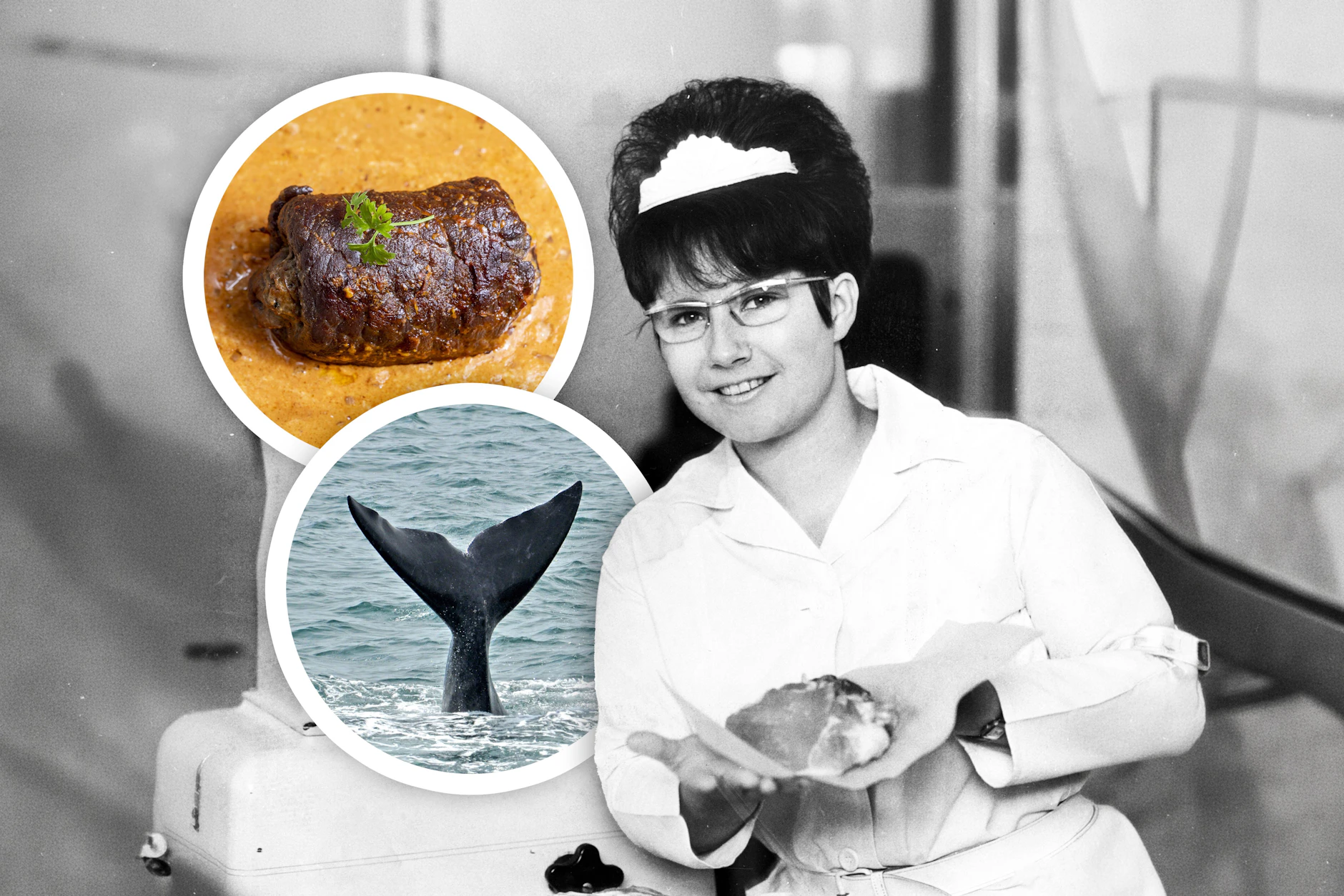 Eine Verkäuferin in einer Verkaufsstelle der HO in der DDR. Hier gab es laut Überlieferung auch Walfleisch. Das wurde in der DDR unter anderem zu Roulade und Gulasch gemacht.