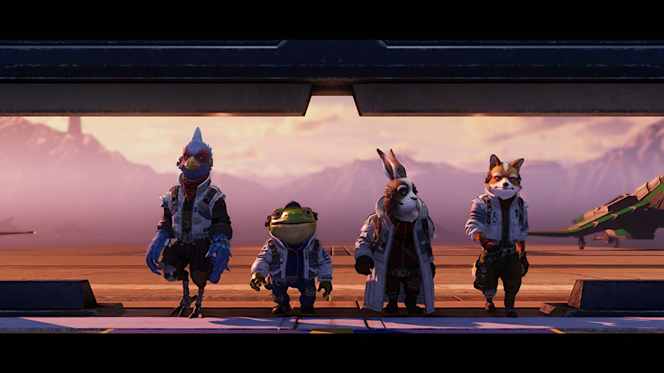 Ein erster Blick auf die grafische Neuerung der Protagonisten des ikonischen Videospiels „Star Fox“ (Trailer-Aufnahme)