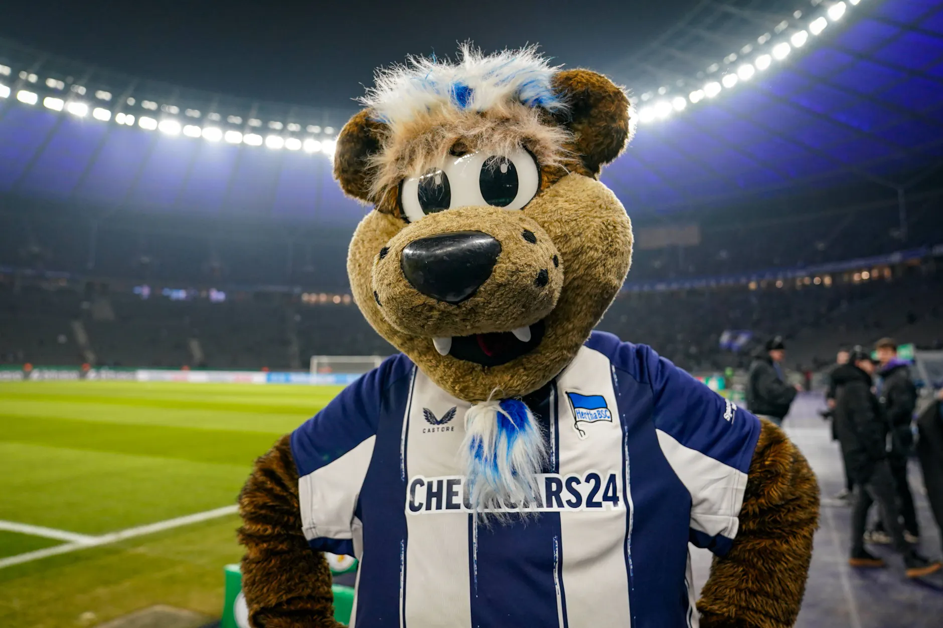 Auch Herthinho, das Maskottchen von Hertha BSC, bekommt nächste Saison ein neues Trikot mit einem Sponsor auf der Brust.