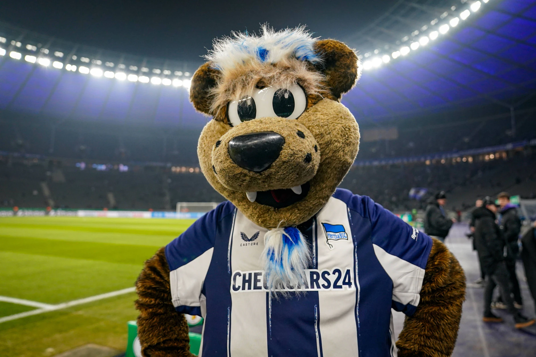 Auch Herthinho, das Maskottchen von Hertha BSC, bekommt nächste Saison ein neues Trikot mit einem Sponsor auf der Brust.