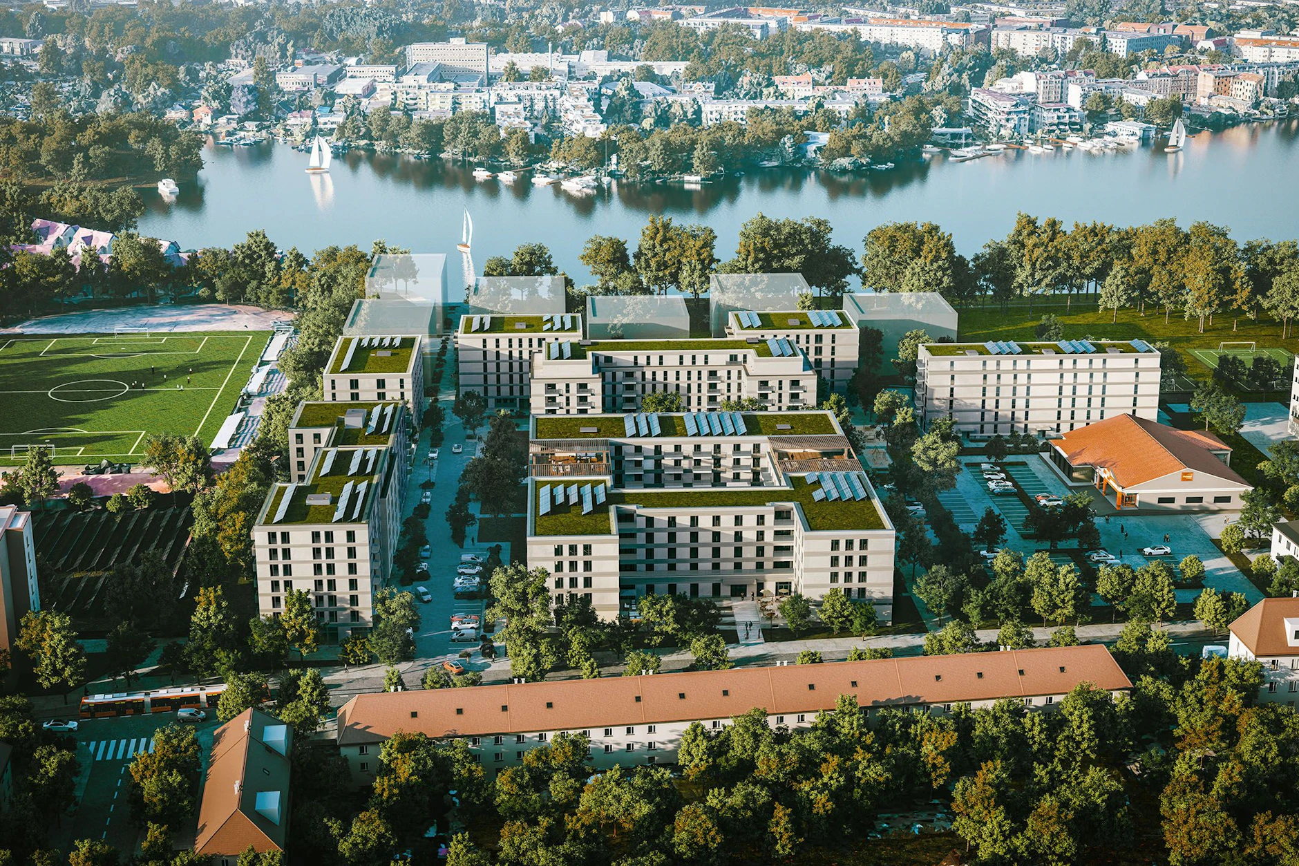 Am Ufer der Dahme entsteht in der Köpenicker Wendenschloßstraße das neues Wohnquartier, gebaut von der Gewobag.