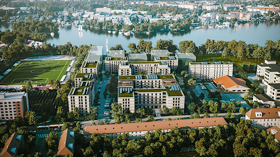 Das neue Wohnquartier der Gewobag steht direkt am Ufer der Dahme in der Köpenicker Wendenschloßstraße.