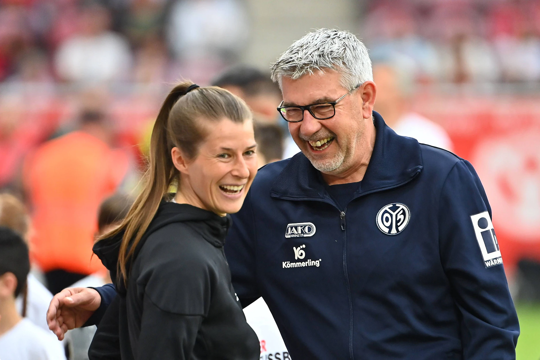 Marie Louise Eta, Trainerin Union Berlin, mit Trainer Urs Fischer vom 1.FSV Mainz.