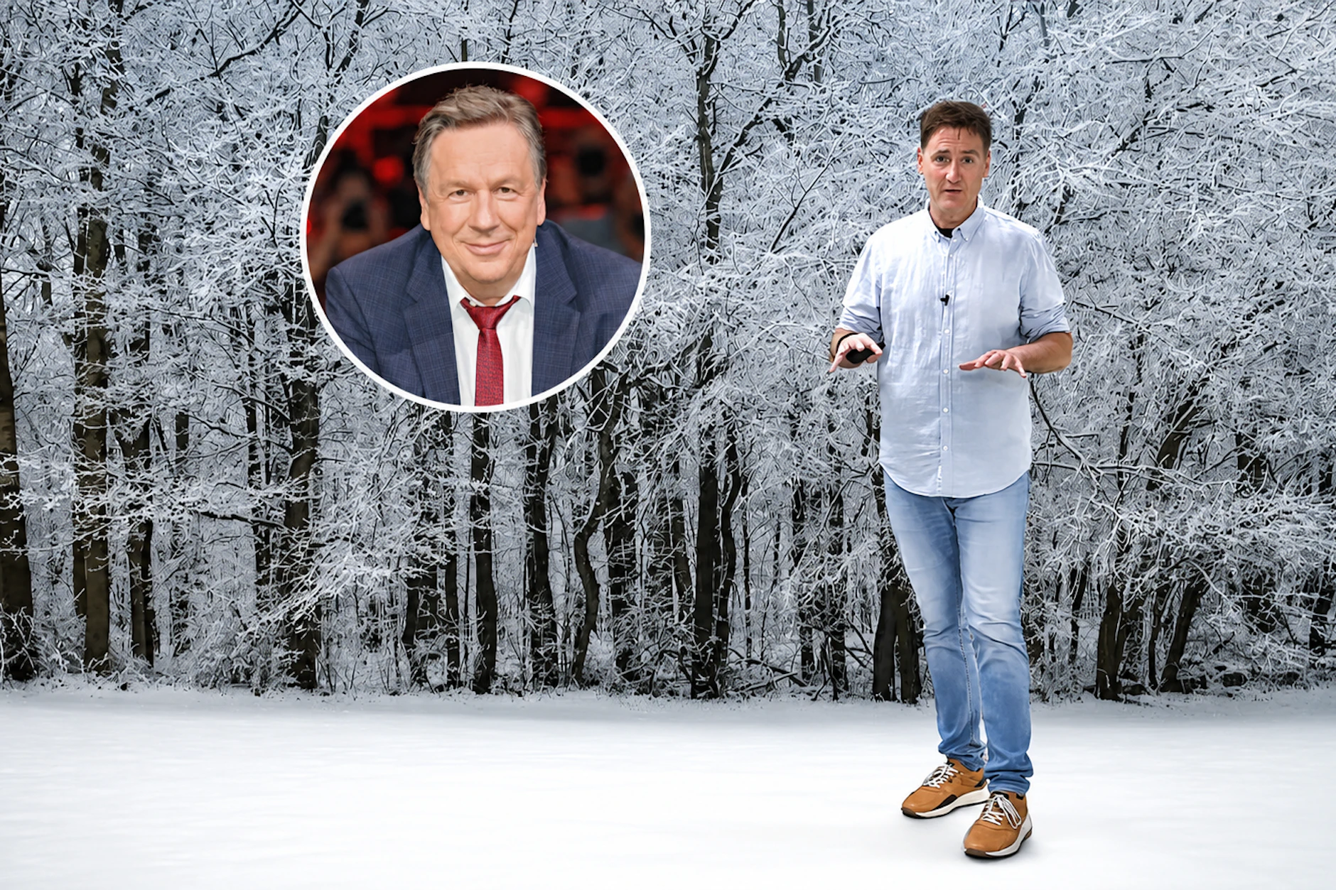 Meteorologe Dominik Jung (re.) kündigt Schnee an, Wetter-Konkurrent Jörg Kachelmann sagt: Es gibt keine Eisheiligen.