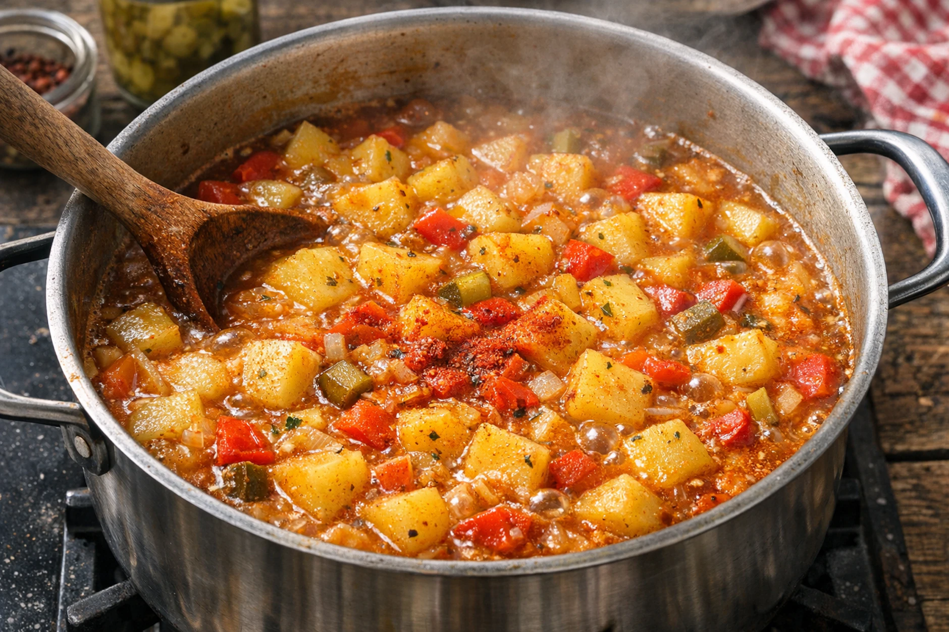 Das Kartoffelragout wird in einem Topf gekocht. Das geht schnell und macht nicht viel Arbeit – deshalb ist Omas Rezept einfach perfekt für den Feierabend.
