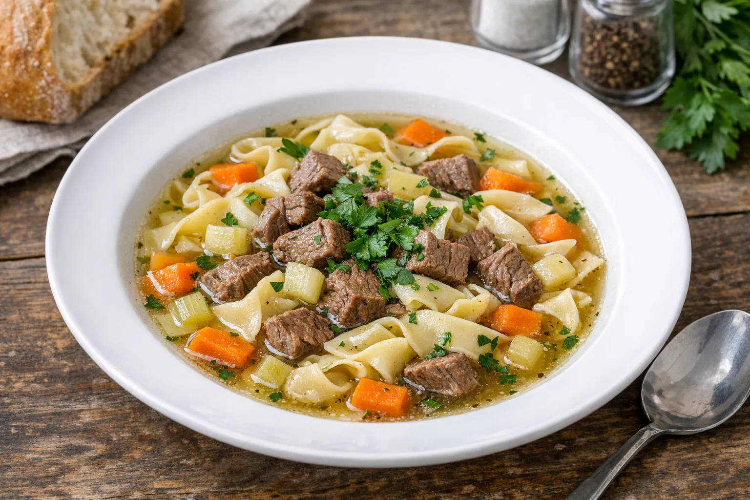 Rindfleisch mit Nudeln: Diese klassische Nudelsuppe von Mutti weckt Erinnerungen an die Kindheit. Das Gericht ist gar nicht schwer zuzubereiten.