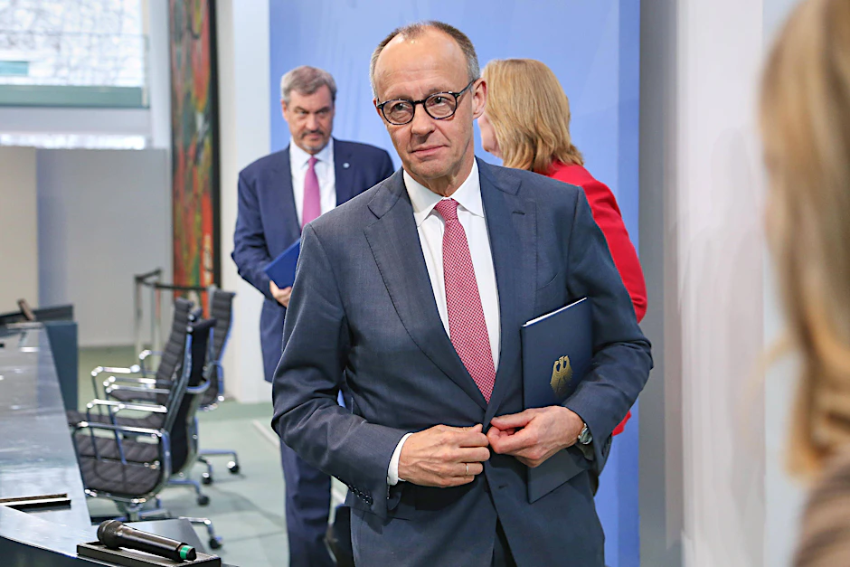 Friedrich Merz bei der Pressekonferenz nach dem Koalitionsausschuss im Bundeskanzleramt
