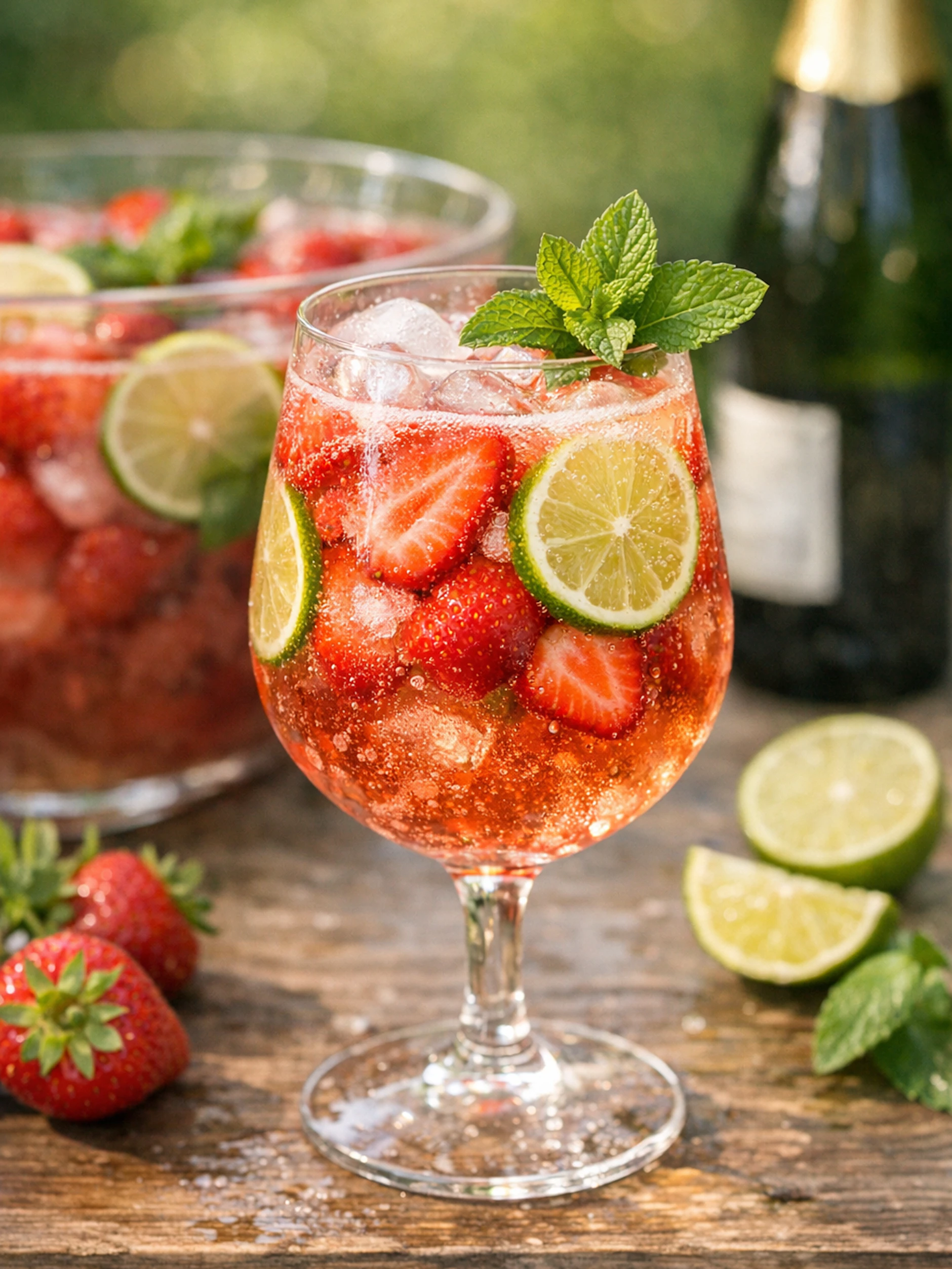 Mit so einem Glas Erdbeerbowle kann man den Sommer wirklich prima einläuten. Aber Vorsicht: Diese Bowle geht aufgrund der eingelegten Früchte schnell in den Kopf!