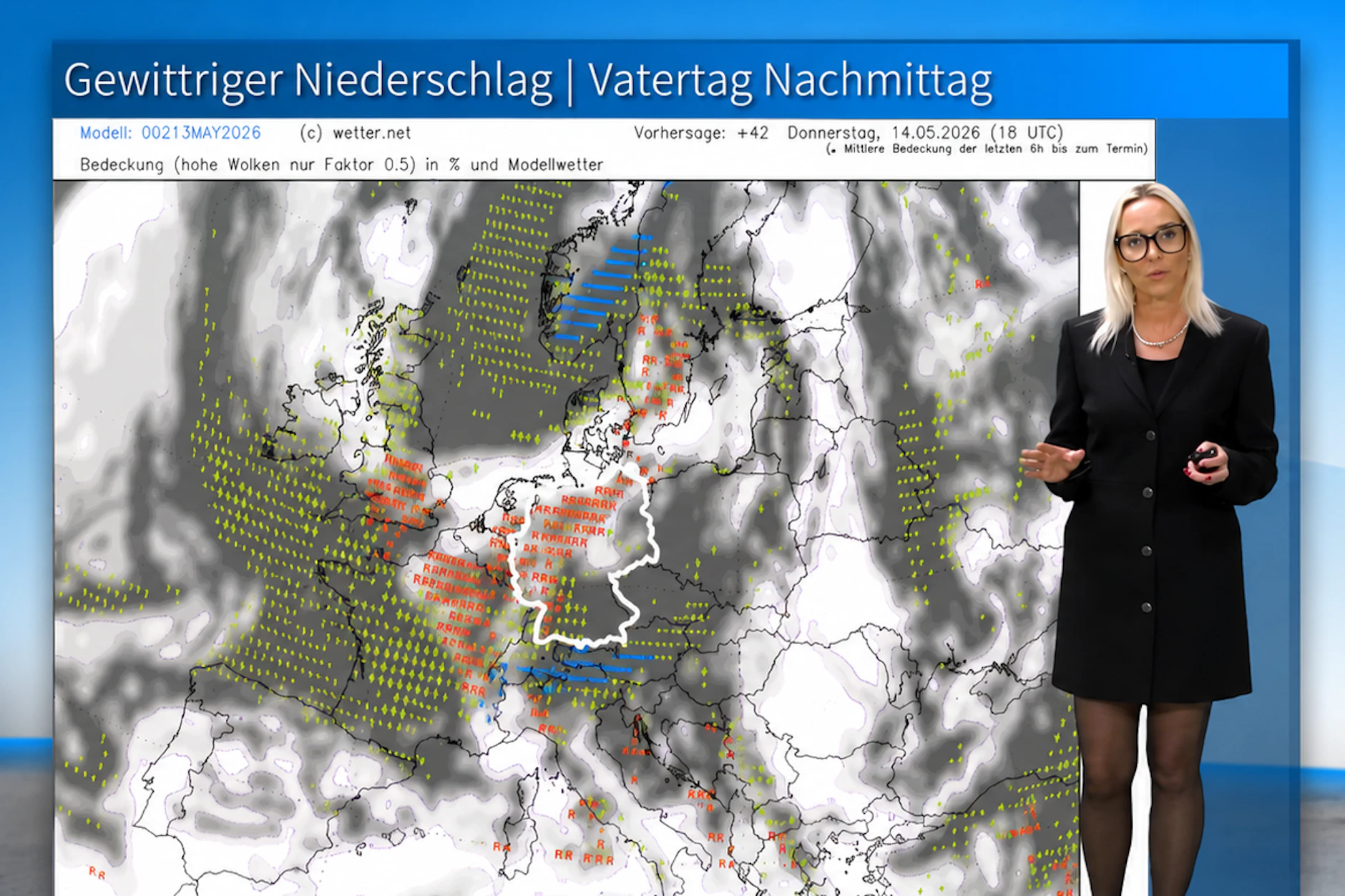 Wetter-Expertin Kathy Schrey warnt vor Gewitter, Regenschauern und Sturmböen. Wer am Herrentag nicht unbedingt wandern gehen muss, sollte lieber auf dem Sofa bleiben.