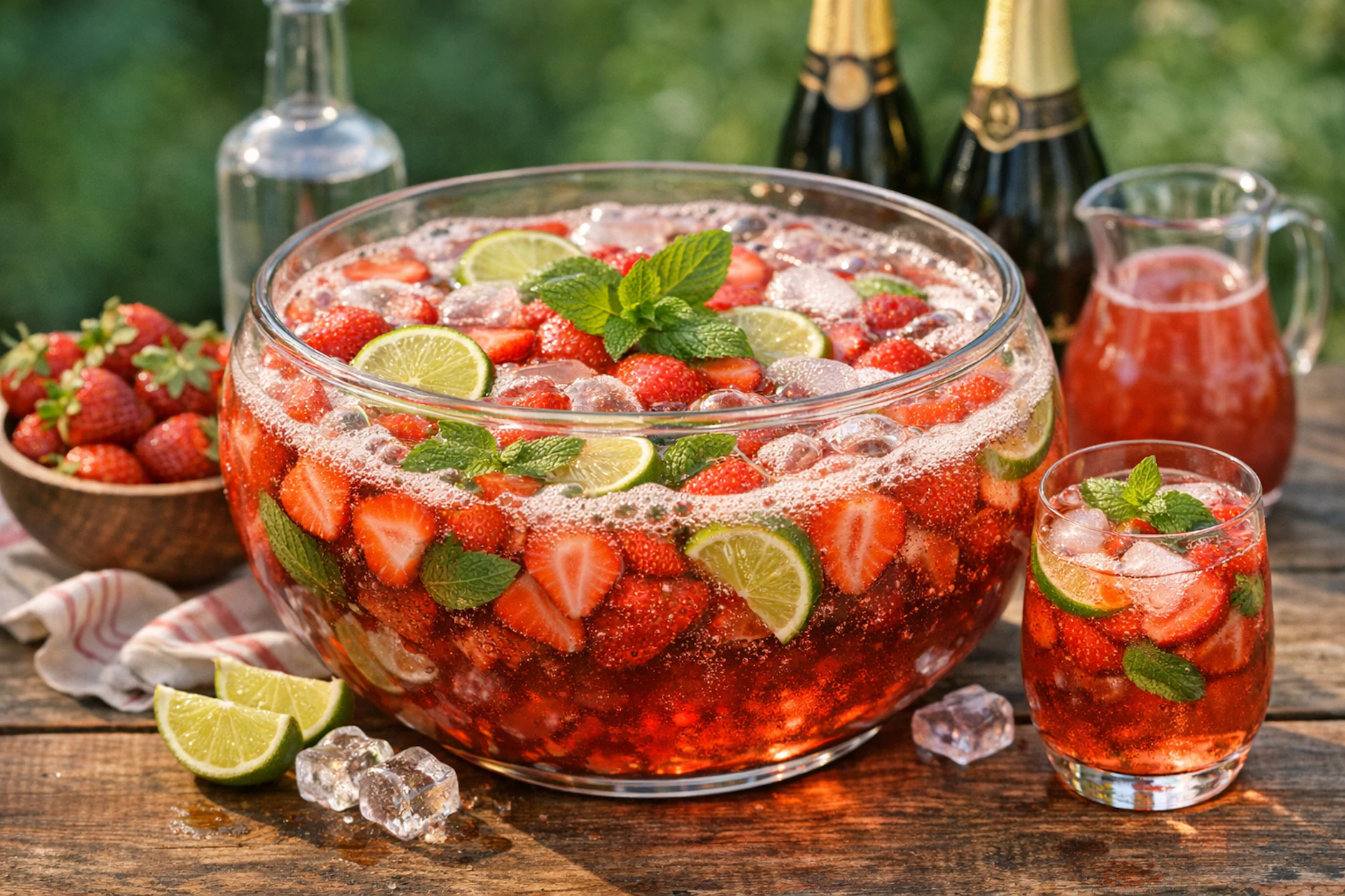 Erdbeerbowle ist ein erfrischender Drink für den Frühling und den Sommer. Limetten und Minze machen die Mischung noch spritziger.
