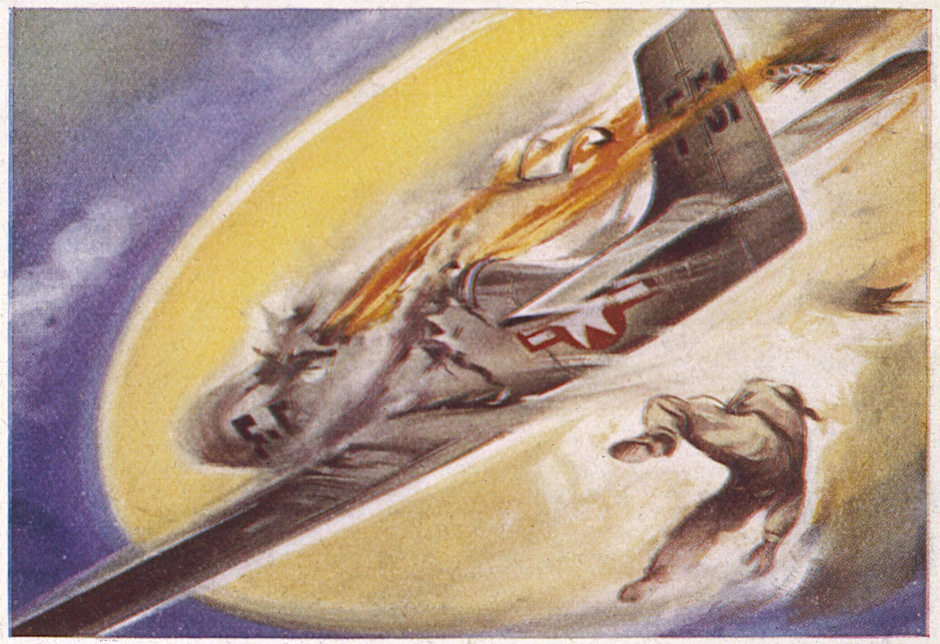 Historische Darstellung des Mantell-Zwischenfalls von 1948. Der tödliche Absturz des Kampfpiloten Thomas Mantell bei der Verfolgung eines unbekannten Flugobjekts prägte die frühe Ufo-Debatte.