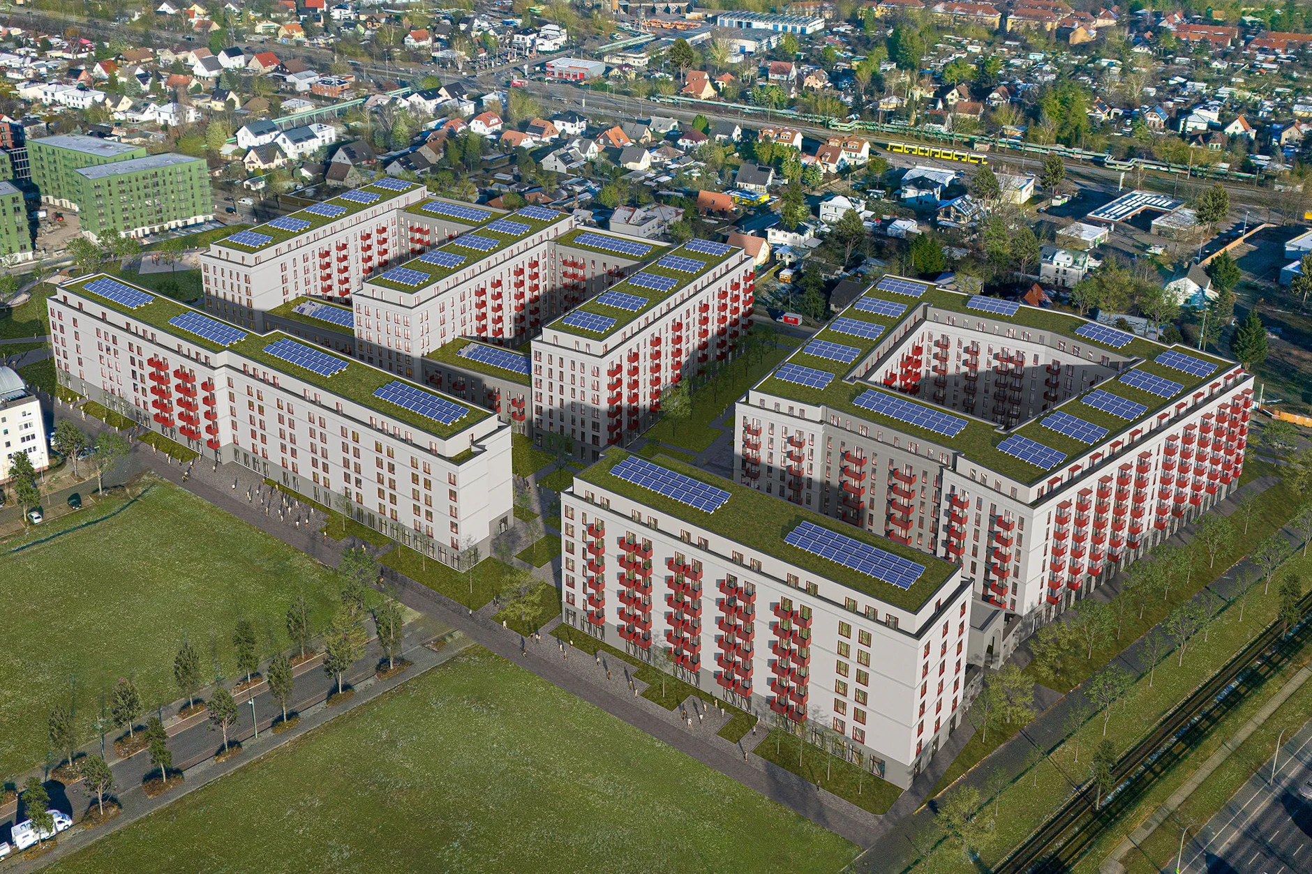 Bis Ende diesen, Anfang nächsten Jahres entstehen hier 1548 Wohnungen. 1316 davon sind mietpreis- und belegungsgebunden. Rund 85 Prozent werden über die soziale Wohnraumförderung finanziert.